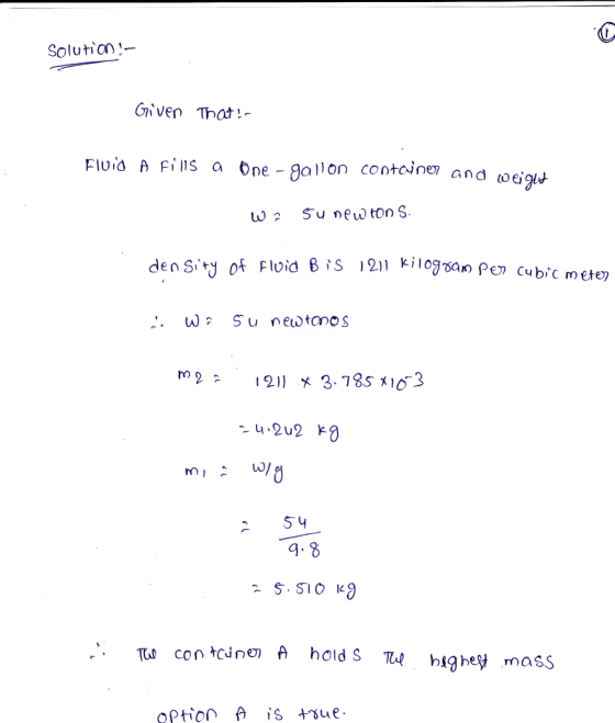 Solution!- Given That! Fluia A Fins a One gallon cootoinen and oeig 202 o 2$4 9. 8 TW contano A holds π1 highey mass tion A is +Sue
