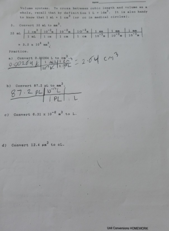 Name: Volume systems. To cross between cubie length and volume sa whole, recall that by definition 1 L = 1 dm. It is also han