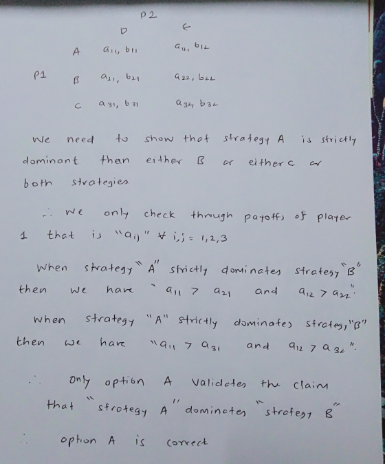 P 2 GIy bl P1 G22, 62 a 32 b31 a 31, b 31 strategt A is strict7 Show that We need than either dominant ei ther c strategies b