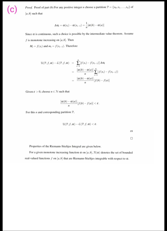 (c) Proof. Proof of part (b) For any positive integer n choose a partition P = {X0,X1,...,Xn} of (a,b) such that Ad= a(xi) -