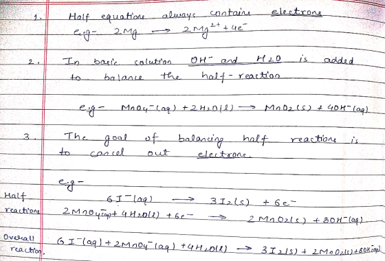 electrone Half equatione eig- 2mg always containe amg2+ + 46 is added In basic colution to balance the WH and H2O half- react