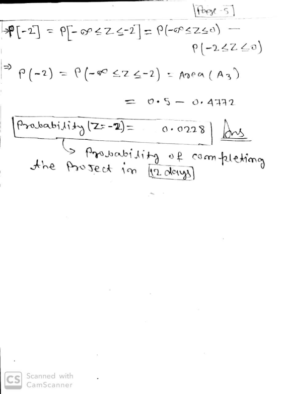 Page 5 P[-2] = PT-224-2] = P(-3250) P(-232 Lo) P(-2) P(-ac24-2) = Area (A3) > 0.5 0.4772 Probability (2=-* -2) = 0.02.28 Ans