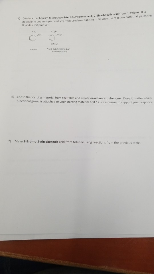 Create a mechanism to produce 4-tert-Butylbenzene-1, 2-dicarboxylic acid from o-Xylene possible to get multiple products from