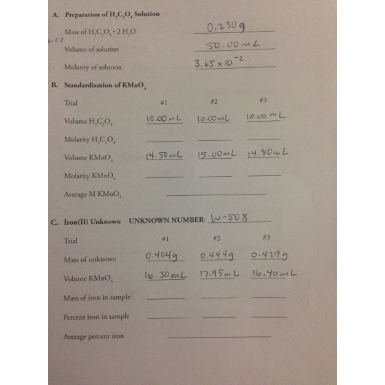 Calculate the molarity of H2C2O4 and KMnO4. Find t