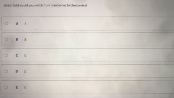 Which field would you switch from cranberries to blueberries? LO A A 0 cc ODD TOE E