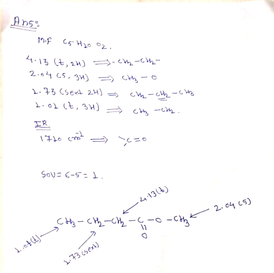 Anso 11. Cs He o, . 4. 17 (+ 2A) =-си-с- 2.4 C5, 3н) — CH, — о 1. 17 (5ex 2H) = сну - сH – с мъ 1. 01 (Е, эн) ch, — см . IR 1