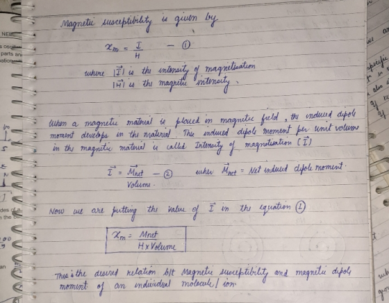 NEL OS parts an ation Magnetic susceptibility is given by Kom = 1 - 0 where it is the intensity of magnetisation w the magnet