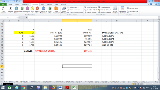 File Home Insert Page Layout Formulas Data Review - 2x fic 2 O ? A o @ projects SIMPLE PV FV - Microsoft Excel (Product Activ