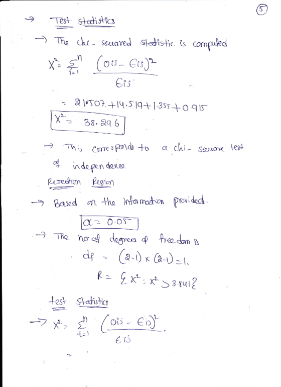 Test stadistics ー) The (kr- sua ved statistic čs confided 얹 l‘ТОЗ-НЧ .SIq-t l 3ss. + Ο q IS Come s Ponds to a chi- spuave te indepen dono Pee Pegion -9-TRo no degrees 4, he