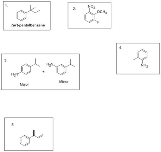 2. NO2 OCH3 tert-pentylbenzene 4. 3. NH2 H2N Minor Major 5.