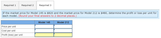Required 1 Required 2 Required 3 If the market price for Model 145 is $820 and the market price for Model 212 is $480, determ