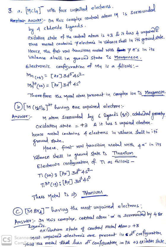 Mcl4] w four unpared elechens 3. a Eplai Aucwer on teus couplex ceuhal atow Mis Sorrouude by 4 culeride ligands axidatienstat