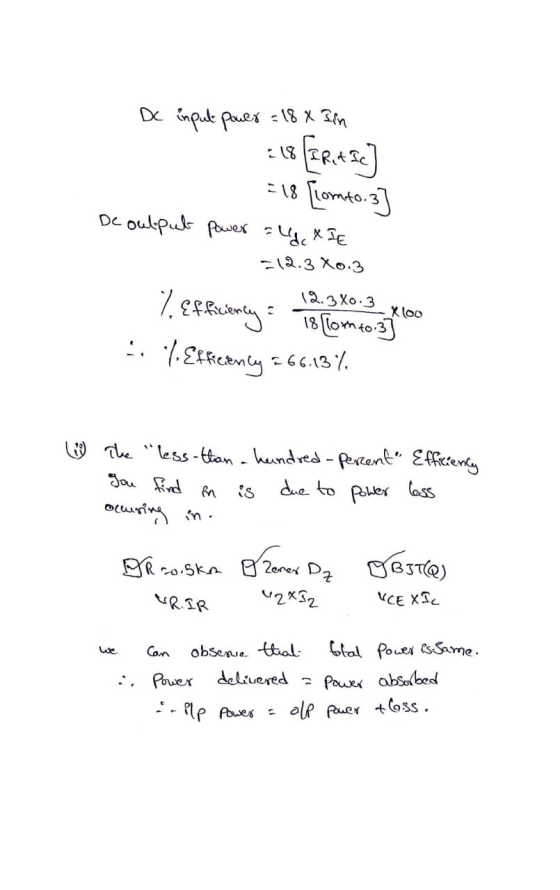 DC input power = 18 x 3in De output power = 18 [lomto.3] ud XIE 512.3 X0.3 12.3X0.3 7 Efficiency = -xloo 18 1oth to:3] :. l.E