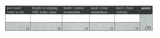 part under water in cm height for dipping bottles initial ducks final fully under water ducks final velocity points momentum momentum /4 al 20. /6 /4 /3
