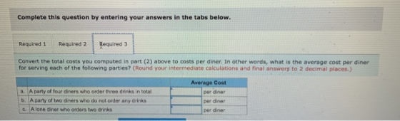 Complete this question by entering your answers in the tabs below. Required 1 Required 2 Required 3 Convert the total costs y