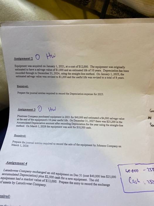 Assignment 2 Equipment was acquired on January 1, 2021, at a cost of $12,000. The equipment was originally estimated to have