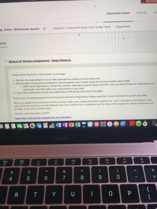 Taye Omo Rasmussen Home Calendar Re mg - Online - 2019 Summer Quarter Module 07. Coping with Stress in the Golden Years Ass