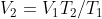 V_{2} = V_{1} T_{2} / T_{1}