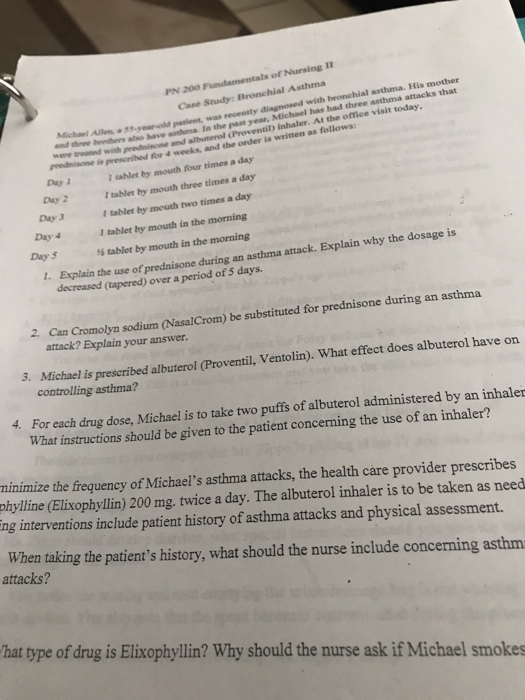 A PN 200 Fundamentals of Nursing IT Case Study Bronchial Asthma Michael y dinosed with bronchial asthma. His mother her have