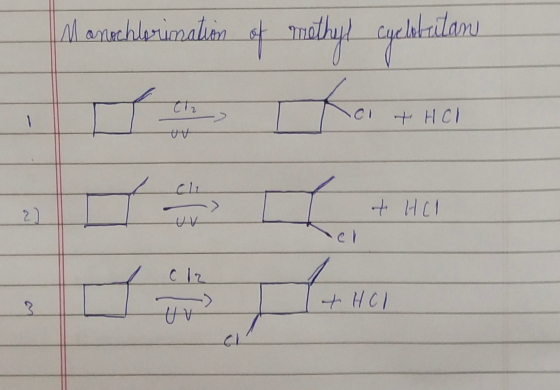 laruchlarimalio of methyl cyelakilanu + HCl C ? AHOL