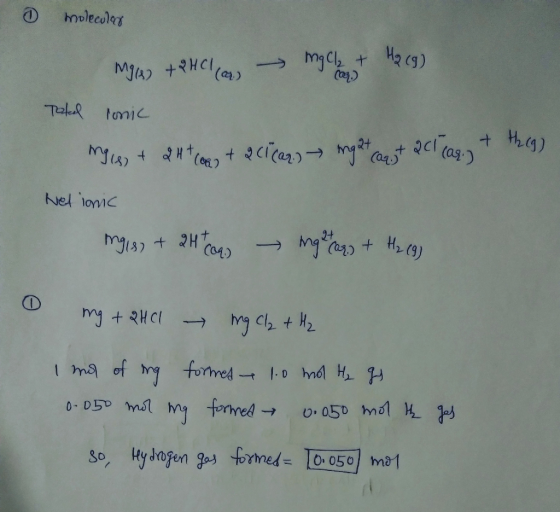 O molecoley mga) + 2HCl cor, malb + H2 (9) Taked ronic Mys + 2**(0) + 2 clicans - mult acest @clas) + this) Nelionic mg133 +