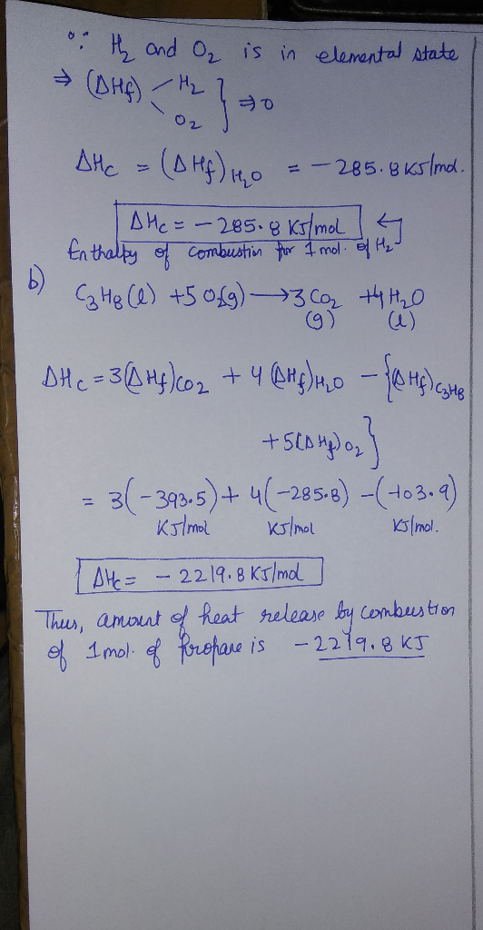 o th and O₂ is in elemental state, (DHA) 2 } zo The = (DHf) 10 = -285.8 KJ / md. AHC = - 285.8 kJ/mol Enthalpy of combustion