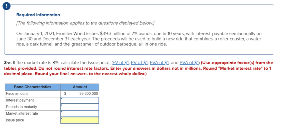 Required information [The following information applies to the questions displayed below.) On January 1, 2021, Frontier World