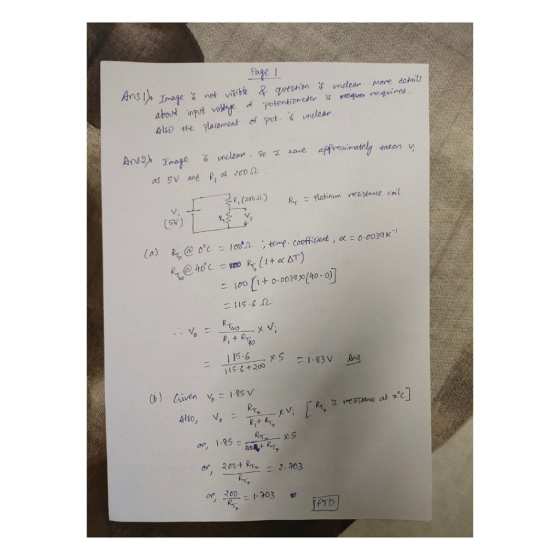 Page 1 Ansis Image is not visible & question is unclear more details about input voltage of potentiometer to requer required.