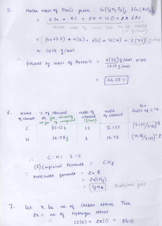 5. Melas mars o Paris green 4 Cu 4C + 6H + 16 0+2 A CAS Molas to he addEd Lin g/mal) (4x 63-5)+4(12) 6() 16(16) +G(75 Im) mas