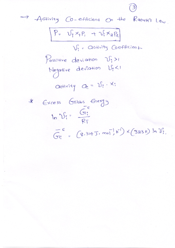→ Coefficient Activity Co-efficient On the Raoults Law IP = Sex,p, + Vital a activity Possitive deviation 1; >, Negative dev