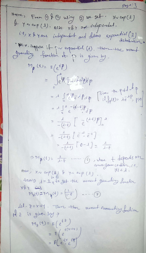 paye! } . Hene, from ly using we get. Xv exp (A) & you exp (1). Also x&e or independer il x & y are independent and fullous e