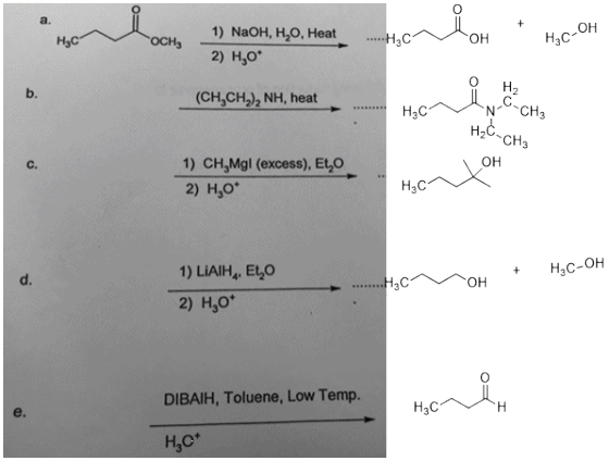 H3C HC 1) NaOH, H,O, Heat 2) H,0* (CH,CH), NH, heat In HC NC CH₂ H₂C-CH3 OH 1) CH,Mgl (excess), ELO 2) H30* ... Homloh 1) LIA