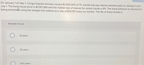 On January 1 of Year 1, Congo Express Airways issued $3,500,000 of 7%, bonds that pay interest semiannually on January 1 and
