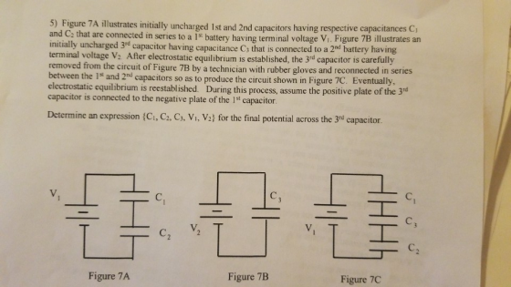 5) Figure 7A illustrates initially uncharged 1st and 2nd capacitors having respective capacitances C and C2 that are connecte