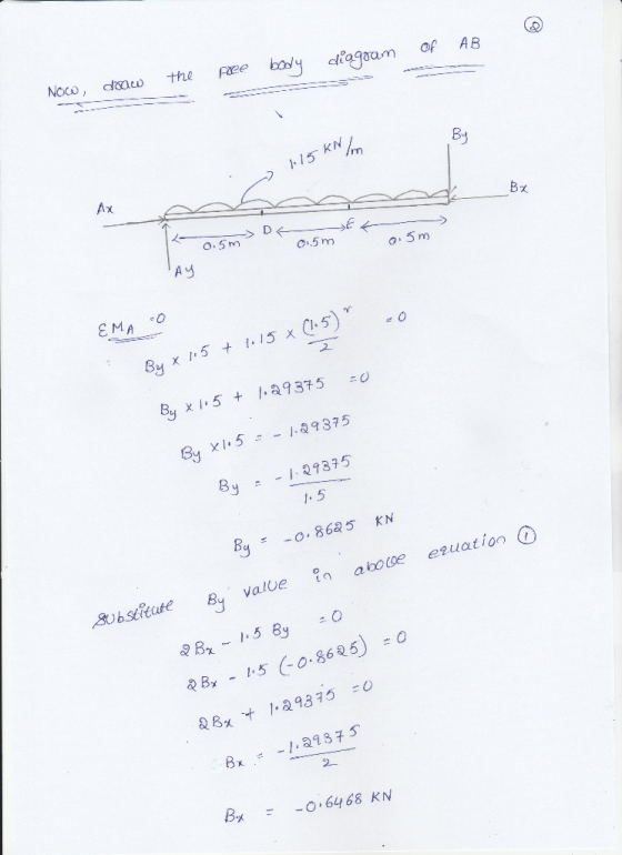 By 15 KN Ax Bx o.5m 0,5 m a.5m A y M A By x + .9375 1.5 By8625 KN vale aboe euation Sbstute 8x 127375 Bx064 68 KN