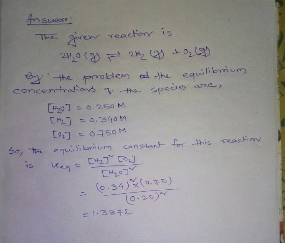 Answer: The giren reaction is 2H₂ (g) 22 (g) + O2(g) By the prooblem of the equilibrium concentrations of the species are [H2