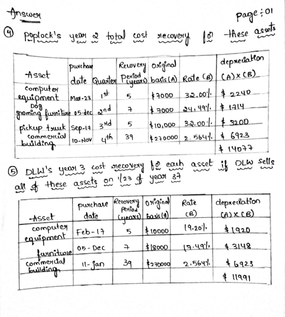 poplocks yelled a total cost recovery 10 these assets Inswer page or depreciation ist 5 2240 7 5 4th 39 10-Nov 2 ] purchase