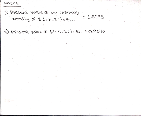 Notes 1) present value of an ordinary .. annuity of $1; 022; 1=5%. = 1 = 1.8595 2) present value of $1; 0:2; 1= 5%=0.9070