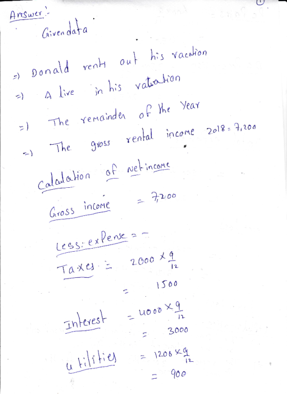 Answer . ven data -) Donald en ) A live in hiS va o u The Yenanda。PMe Year T905 The rental incone 20l 9,o on oF NeF incoM ro