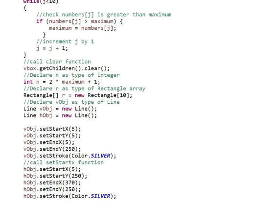 (J<10) { // check numbers[j] is greater than maximum if (numbers[j] > maximum) { maximum = numbers[j]; } //increment j by 1 j