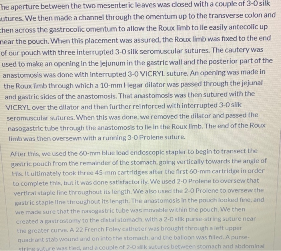 he aperture between the two mesenteric leaves was closed with a couple of 3-0 silk utures. We then made a channel through the