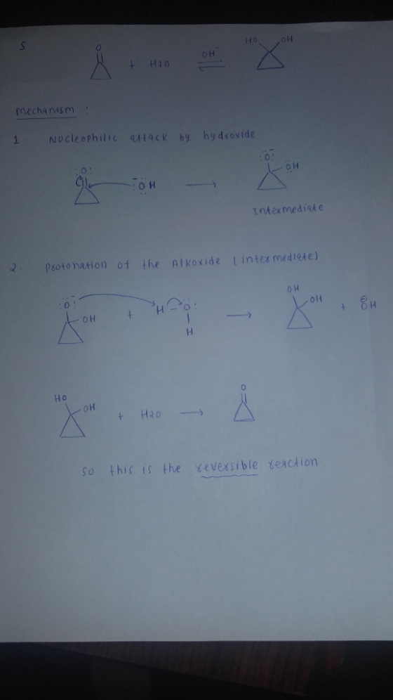 Но o H + H10 mechaism Nocle ophilIC ALACK by hydsovide o H Intex mediate oto nation of the Alkoxide tintex mediate) 0 H 0 0H 0 oH so this is the revexsible eaction