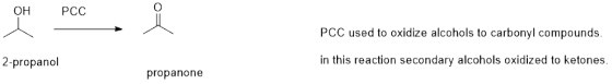 ОН РСС PCC used to oxidize alcohols to carbonyl compounds 2-propanol in this reaction secondary alcohols oxidized to ketones