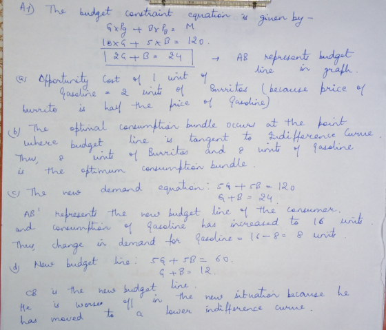 At The budget constraint GxPg + BX P22 equation M. given by - laxat SXB2 120. T 2a+B= 24 – AB represents budget as Opportunit