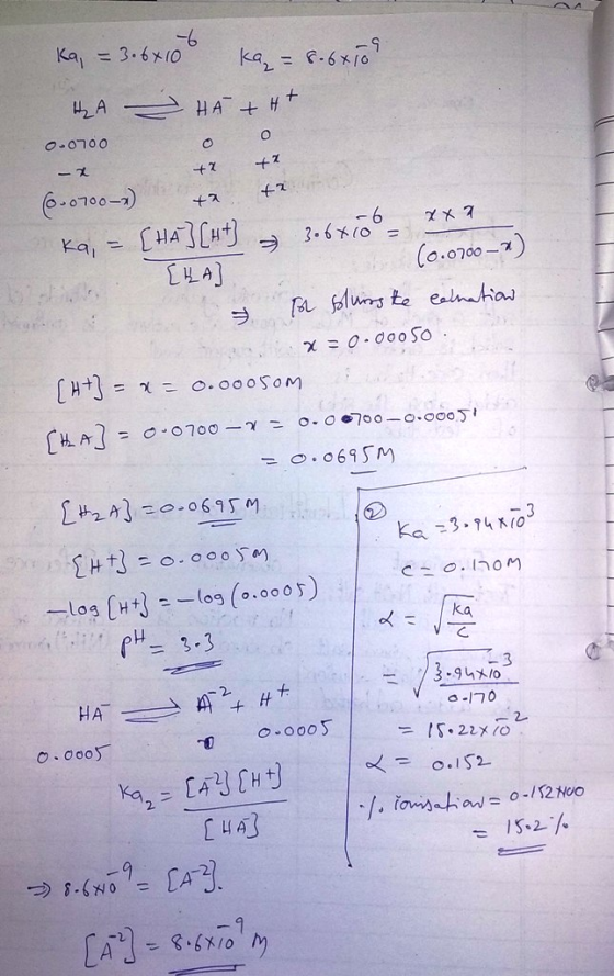 -6 2. 0100- [½m] = o-o700-r o.oe7oo._ o.coo51 | cse.nom -log (o.ooot) = 3-3 一.log [H+3 ka = 15-2