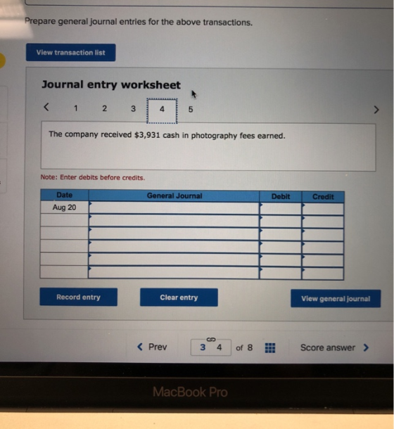 Prepare general Journal entries for the above transactions. View transaction list Journal entry worksheet < 1 2 3 4 The compa