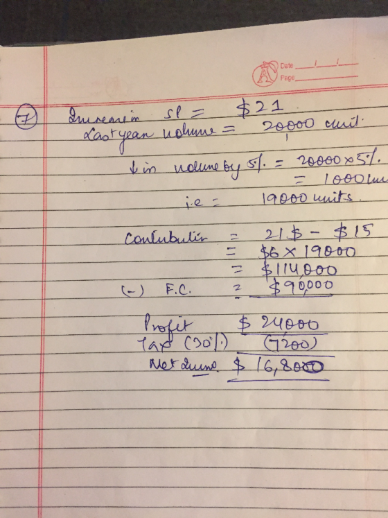 Imreme in sl = $21 «ауғура и олилд= 20 000 il — & in volume by 5l. = 20000 x 5%. - 1 600 или je 19000 units. Contubulin = 21$