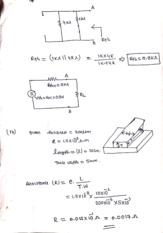 Ž 4k1 7 Rth Rth = (IKA 1146A) = 1KX HK => [pth=0.8%A] w Rth=0.8kA RL Y =yot:0.5v given thicknell = 2o0um e = 1.7x10*1-m lengt