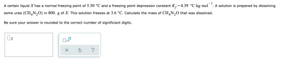 A certain liquid X has a normal freezing point of 5.50 °C and a freezing point depression constant K =4.39 °C-kgmol. A soluti