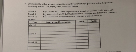 Journalize the following sales transactions for Beson Printing Equipment using the pe inventory system. Use proper journal fo